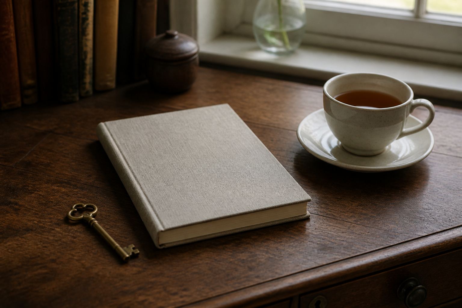 A closed notebook on a wooden desk — nothing you type is sent to us.