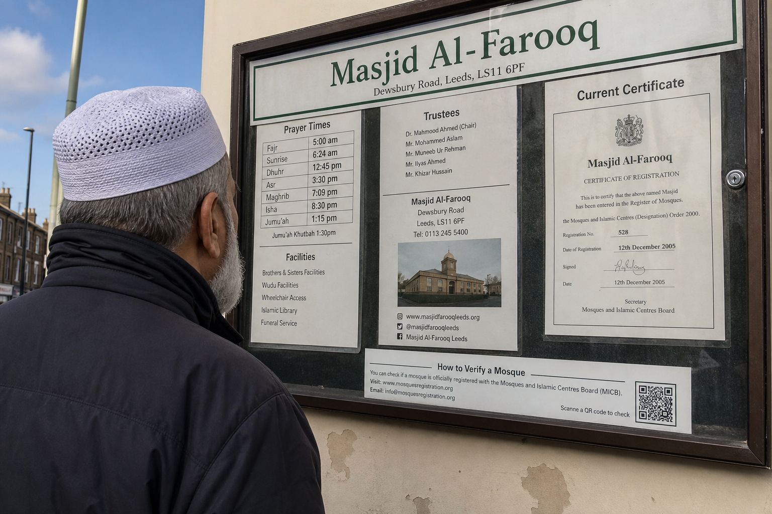Someone reading a mosque noticeboard.